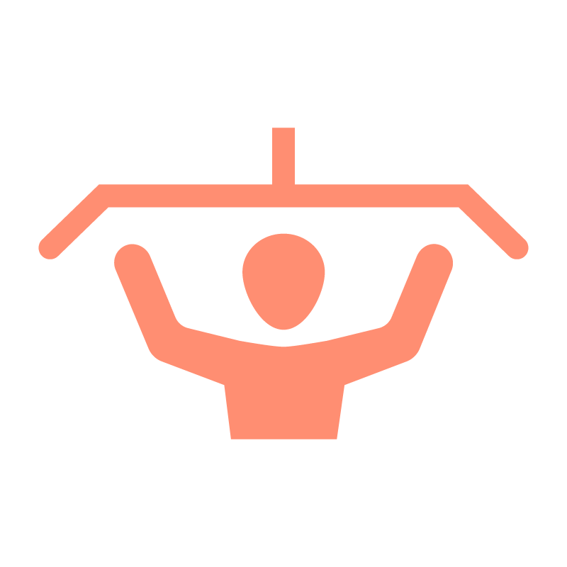 Orangefarbenes Piktogramm einer Person beim Fitnesstraining, einem der Jobvorteile der Ostseeklinik Grömitz.