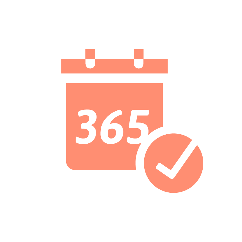 Kalender-Icon mit der Zahl 365 steht für unbefristete Verträge, einem der Jobvorteile der Ostseeklinik Grömitz.