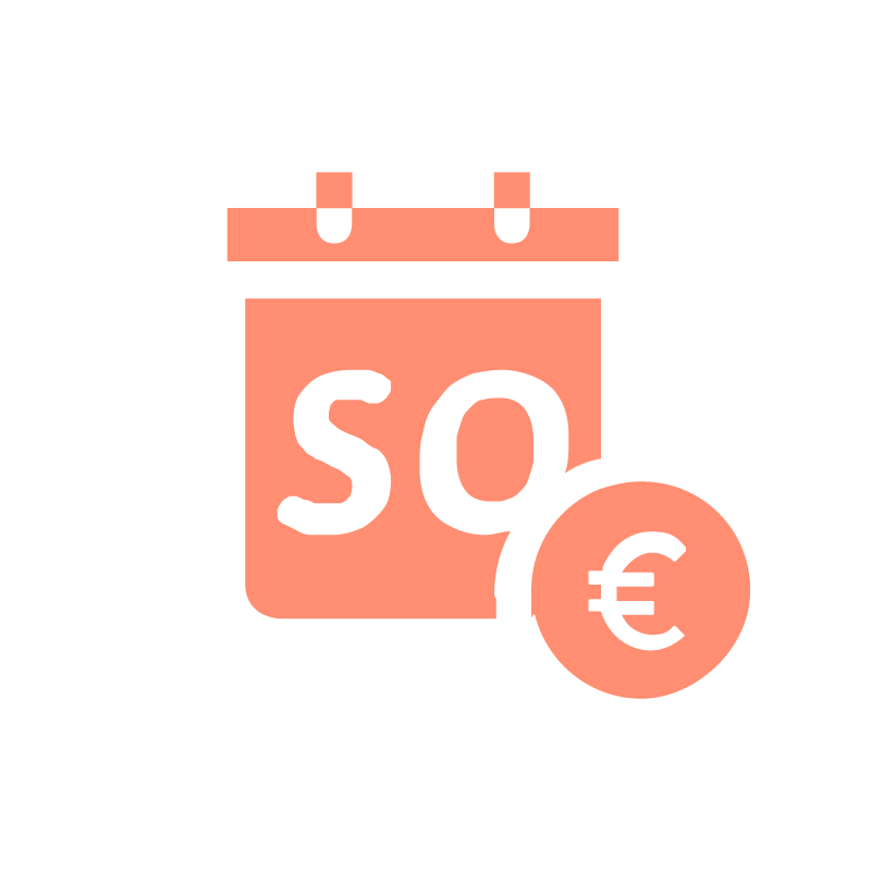Grafik eines orangefarbenen Kalenders mit einem Prozentzeichen für Gehaltszuschläge, einem der Jobvorteile der Ostseeklinik Grömitz.